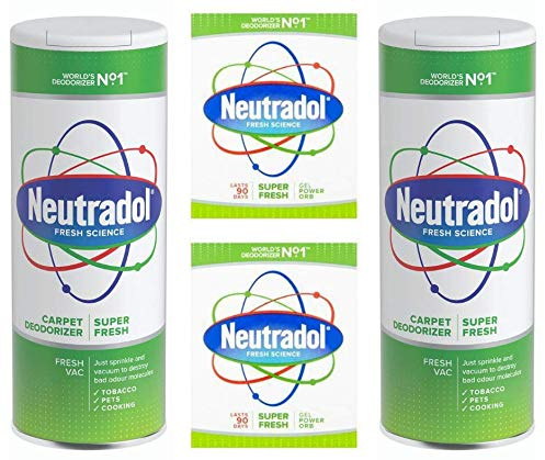 Neutradol Super Fresh and Clean Home and Offices. 2 x Carpet Deodoriser and 2 x Gel Power Orbs