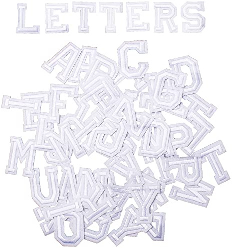 AXEN 52pcs Alphabet A to Z Patches, Iron on Sew on Letters for Clothes, Classic White