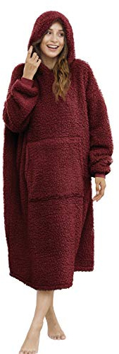 ililmmoe Übergroße Sherpa-Decke mit Kapuze für Damen und Herren, Lange Bequeme Sherpa-Decke, Sweatshirt, zotteliger Pullover, Plüsch, warm, gemütlich, Einheitsgröße