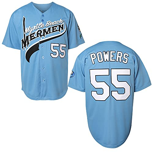 MESOSPERO Kenny Powers Baseballtrikot #55 Myrtle Beach Mermen Stitched Men Movie Baseball Jersey Blau Grün S-3XL, 55 Blau, L