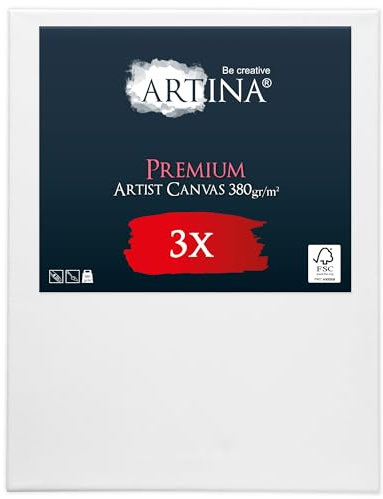 Keilrahmen Leinwand zum Bemalen 30x40 cm – Artina Premium 3er Set FSC® bespannte Keilrahmen Leinwände zum malen für Acrylfarben Canvas 100% Baumwolle – Acryl Leinwand Rahmen