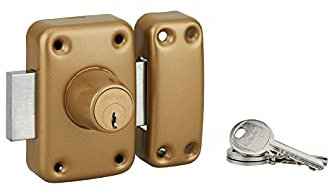 THIRARD - Verrou Double Entrée Apache - Cylindre Laiton 60 mm - Acier - Époxy Or - Sécurité Porte d'Entrée Vitrée - Ø 23 mm - Coffre 90 x 60 mm - Jaune/Doré - 3 Clés Crantées