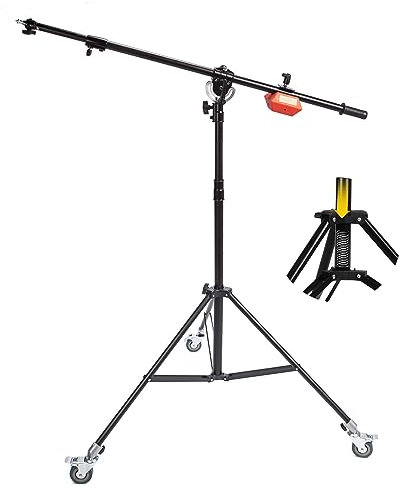 Pro Support de Lumière Trépieds d'éclairage Hauteur Max de 180cm avec Bras Girafe de 224cm, roulettes et Contrepoids de 4kg pour Monolight, Lampe Stroboscopique, Softbox et Plus