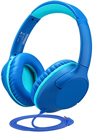 POWMEE P20 Kids Headphones for School, Kids/Teens/Boys/Girls with Safe 94dB Volume Limited, 3.5mm Jack Wired Cord Over-Ear for Fire Tablets/Travel/PC/Phones(Blue)
