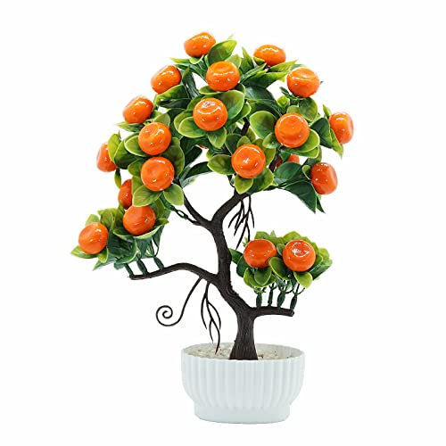 KHBNHJ Künstlicher Topf-Obst-BaumBonsai, künstlicher Orangenbaum künstlicher Topfbaum mit weißem Blumentopf für Zuhause, Hochzeit, Party, Kunstpflanzen, Bonsai-Dekor
