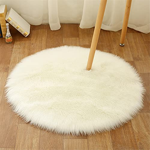 Tomifine Lammfell Schaffell Teppich, Shaggy Bereich Teppiche Longhair Kunstfell Dekofell für Wohnzimmer Schlafzimmer Kinderzimmer Teppich (Rund 120 cm,Weiß b)