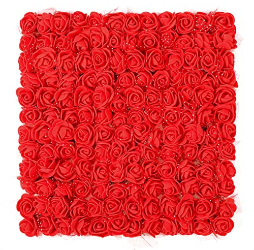 MWOOT Red Artificial Rose Flower Heads, 144Pcs Small Fake Rose Flower for DIY Wedding Flowers Accessories Make Bridal Hair Clips Headbands Dress, 2.5CM Faux Flower Heads for Crafts