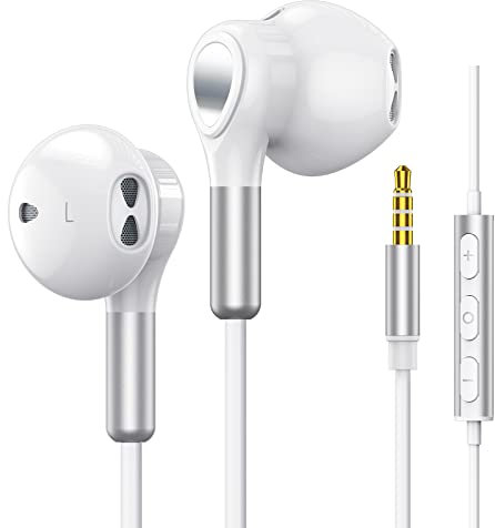 Headphones In-Ear Wired Earphones Earbuds, Half in Ear Headphones 3.5mm Jack Headphones with Microphone and Volume Control for iPhone, Samsung, Android, iPad,MP3,Most 3.5mm Audio Devices