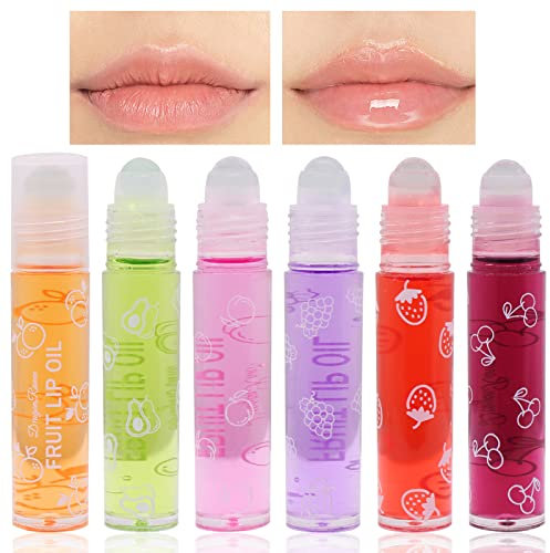 Horuili® Glitzer-Lipgloss Aufrollen, Farblos Lipgloss Durchsichtig, Lip Shiner Roll-On, ruity Moisturizing Lip Oil Sheer Glossy Liquid Lipstick für langanhaltend Pflegende Lippen (6 Stück)