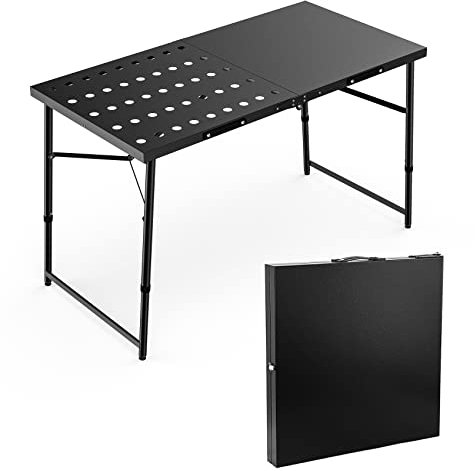 Skyflame Klappbarer Campingtisch mit höhenverstellbaren Beinen, aus schwarzem Metall, tragbarer Outdoor-Grillständer mit Griff für BBQ, Grillen, Campingausflug, Wohnmobil, Picknick, Hinterhöfe,