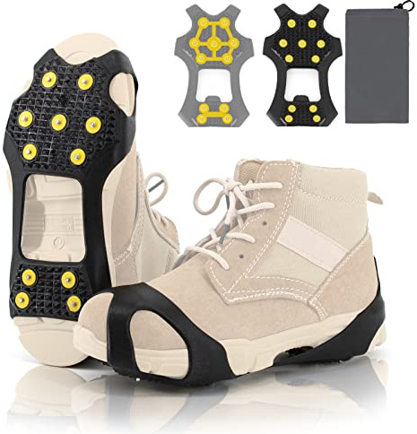 byhsports Non-Slip Ice Cleats Snow Grips, Strong Traction Crampons 11 Steel Studs, for Shoes and Boots, Snow Ice Walking (XL)
