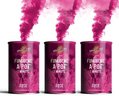 Sparklers Club Fumigène Pot Rose 1 Minute Lot de 3 Allumage Mèche T1 | Fumée Rose Dense 60 Secondes, Allumage Mèche Simple, Lot de 3 Pots, Sans Résidus Textiles, Distance Sécurité 8 Mètres