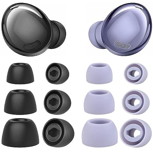 BOZILY 12pcs Silicone Ear Tips for Samsung Galaxy Buds Pro Earplugs Noise-Reducing Hole Ear Tips Isolation Cover Non-Slip Earbuds Cap Eartips Replacement Buds Replacement Earmuffs(S M L, Purple Black)