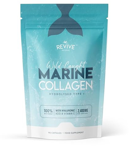 Marine Collagen Capsules 2400mg - with Hyaluronic Acid & Vitamin C - 90 Capsules - Premium Complex for Skin Joints & Hair for Women & Men – Resealable and Recyclable Pouch by Alpha01