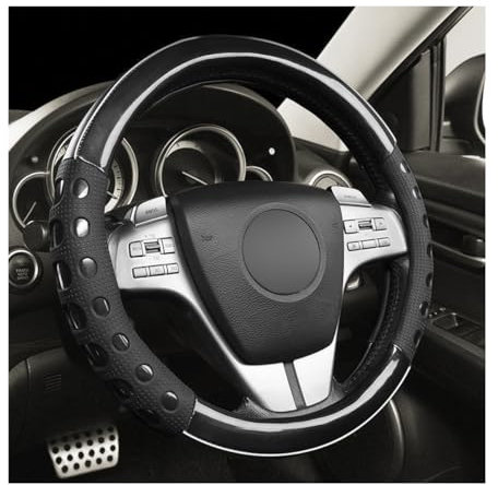 JNNJ Steering Wheel Cover, 38cm Universal Faux Leather, Black for Car