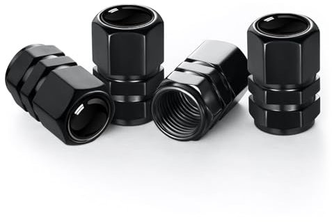 Ventilkappen Auto, 4 Stück Schwarze Autoreifen Ventilkappen Metall Universell für Auto Fahrrad Motorrad SUV LKW