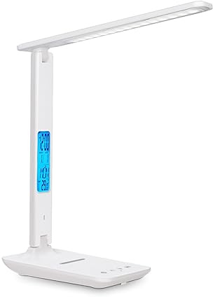 HYQFSAD 10W LED Desk Lamp with Wireless Charger and Display, 3 colour temperatures USB Charging Dimmable Eye Caring Table Lamps, Touch Control for Bedside, Reading (Color : White)