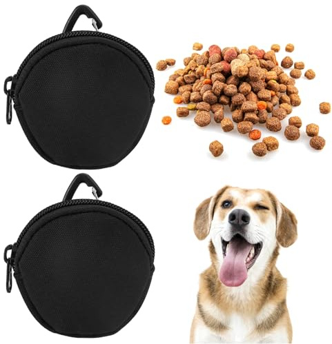 2 pièce sac friandise pour chien, Petit Sac à friandises pour Chien, sac a friandise chien nourriture multifonction, pochette friandises chien dressage pour Les Voyages, ActivitéS en ExtéRieur (Noir)