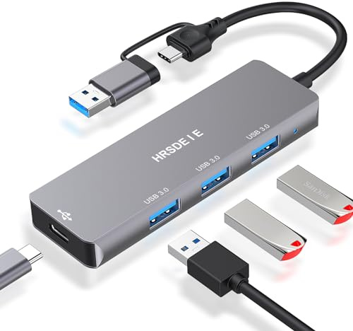 HRSDEIE USB C HUB, Ultra Slim Type C to 3 Port USB Hub 3.0 with 5Gbps Data Transfer, Usb Adapter 5V/2.4A Power Supply Multiple Port Extension Hub, USB C Splitter for Laptop, MacBook Air, iMac, Xbox,HP