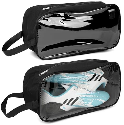 Linkidea Confezione da 2 borse per il trasporto di scarpe da calcio, borsa portaoggetti per scarpe da calcio, adatta per scarpe da calcio fino a US 13, borsone compatto con design impermeabile (nero),