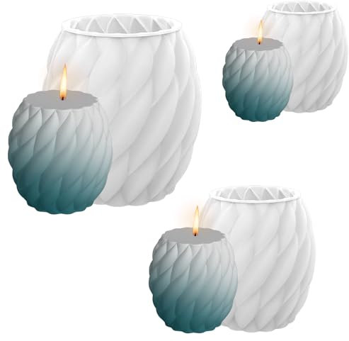 Fyihoxi 3 Stück Kerzenformen zum Gießen, 3-Größen Spiral Runde Kerzenform, Silikonform Kerze, 3D Epoxidharz Formen Silikon Kerzenhalter für DIY Aromatherapie Kerzen Herstellung Supplies