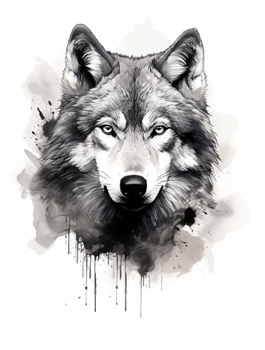 AMBATTERY Knüpfkissen Tinte Tier Wolf Bedruckte Leinwand Wandteppich Kits Stickerei Kits DIY Häkelgarn Kits Für Anfänger Erwachsene Kinder Bastelset 35x46in