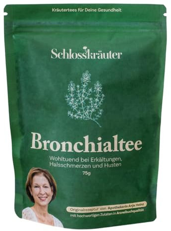 Schlosskräuter Bronchiale con timo, malva e piantaggine | Tè naturale per la tosse e muore per mal di gola, bronchite e raffreddori | 100% ingredienti naturali