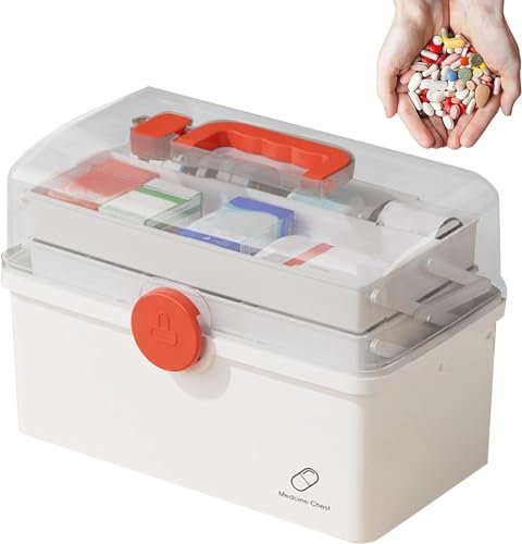 TINMAGI Hausapotheke Box, Medikamenten Aufbewahrung,Medizinbox mit 3 Ebenen,Medikamenten Organizer, für Erste-Hilfe-Box, tragbar, faltbar,Große Kapazität