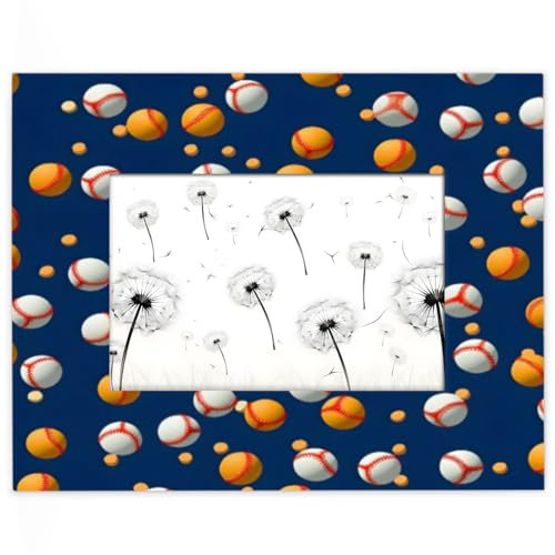 Bedruckter Baseballball-Bilderrahmen für Display, 16,7 x 11,6 cm, Holzrahmen, Desktop oder Wand, Heimdekoration, Bilderrahmen