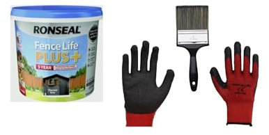 FAB INT PRODUCTS Garden Fence and Shed Paint Kit, 5 Litres Gloves and Brush Included… (Charcoal Grey)