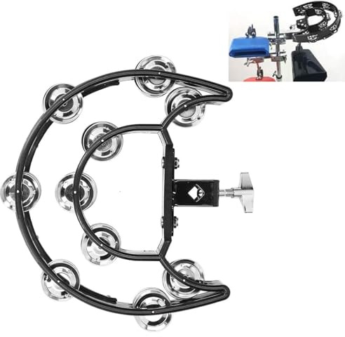 TUOREN Hi Hat Tambourine Half Moon Mounted Double Row Bells with Mounting Eye Bolt Tambourine for Drum Set