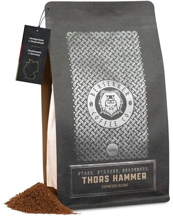 BERSERKER COFFEE - Thor's Hammer Espresso, 500g - italienische Dark Roast Kaffeebohnen, intensiv und vollmundig - GEMAHLEN FÜR SIEBTRÄGER