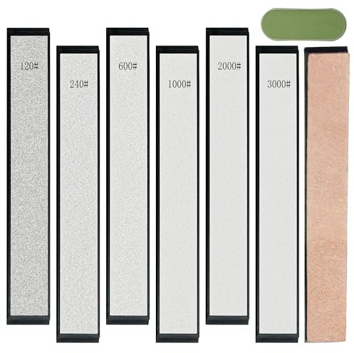CWOVRS Diamond Sharpening Stones, 6 PCS Diamond Whetstones Knife Sharpening Kit Base- 120#, 240#, 600#, 1000#, 2000#, 3000#, 1 Paste, 1 Leather Strop for Fix Angled Knife Sharpeners