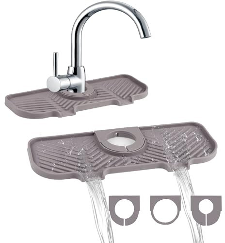 TAIANJI Silicone Draining Mat for Kitchen, Around Tap Sink Splash Guard Drip Catcher Faucet Mat for Drying Mat Countertop Collection Mat Kitchen, Bathroom Sink (Grey)