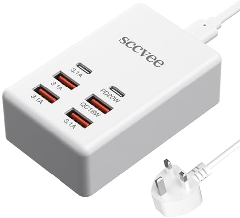 USB C Charger, 55W 6-Port USB C Charger Holder Multi-USB Charging Station Desktop Multi-Port USB Charger 2 USB C 4 USB A Compatible with iPhone/Google/Xiaomi/Oppo/Tablet etc.