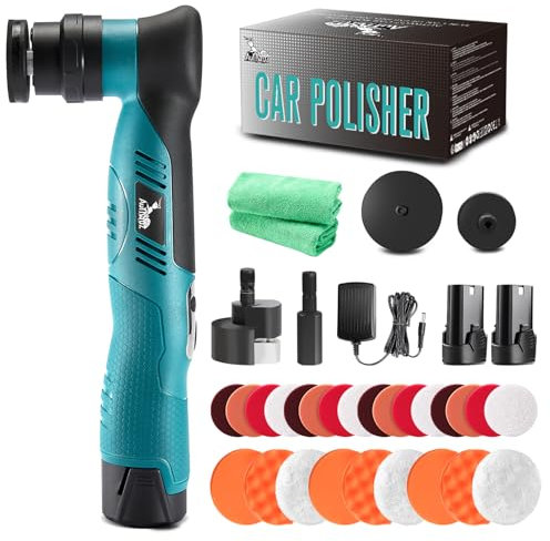 AUTIWOZ Lucidatrice a batteria per auto, mini lucidatrice per auto, 30 mm/75 mm, rimozione dei graffi con batterie agli ioni di litio da 12 V, 2,0 Ah, 6 velocità per dettagli e ceretta auto W62