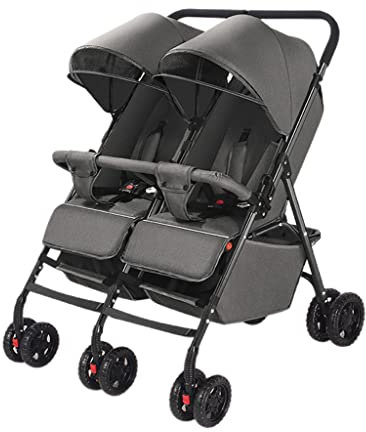 ZONABSQQ Kinderwagen Zwillingskinderwagen mit Liegesitzen und ausziehbaren Überdachungen, großer Aufbewahrungskorb, gemütlicher kompakter Zwillingskinderwagen mit 5-Punkt-Gurt Komfort und Sicherheit