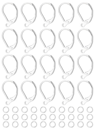 UYRVAPE 20pcs Chiuse Ganci per Orecchini Sterline Argento Anallergici Chiusura Orecchino con Leva 16x10 mm e 30 pcs Anelli Aperti Salto per Creazione di Gioielli Fai da Te Bigiotteria