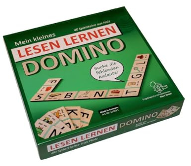 Lesedomino Lernspiel Grundschule erstes lesen Deutsch Handarbeit natur Spielzeug Erzgebirge Anlaute und Bilder verbinden