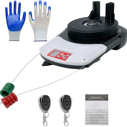 Garage Roller Door Motor with 2 Remote, 800N Electric Rolling Gate Opener, Smart Auto Door Opener for Store Warehouse Farm Barn - Includes Gloves