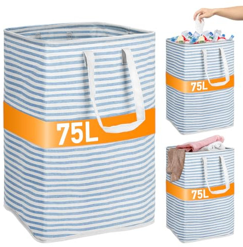 TAOPE Cesto Ropa Sucia 75L, Cesta Ropa Sucia Impermeable con Asas, Azul Laundry Basket, Bolsa Ropa Sucia Plegable para Lavadero, Contenedor de Recogida Para Ropa, Juguetes, Botellas de Agua (1)