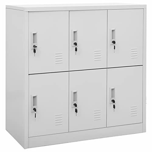 Spindschrank Büro Arbeitsplatz Metall Spind Schrank Aufbewahrung Badregal Aufbewahrungsschrank Aufbewahrung Organizer mit 6 Schließfächern Hellgrau 90x45x92,5cm Stahl