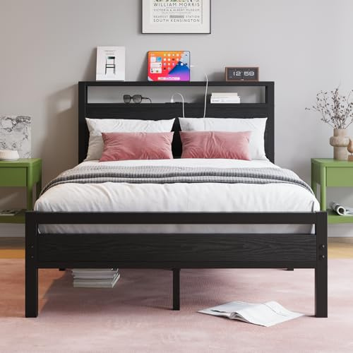 HOJINLINERO Telaio letto in metallo 120 x 200 cm, con rete a doghe e funzione di ricarica USB, letto moderno per gli ospiti, 120 x 200 cm, con testiera, telaio in metallo e legno, per camera da letto