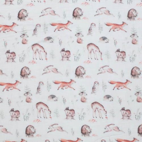 Musselin Stoff 100% Baumwolle | verschiedene Designs | Leo Eiscreme Tiermotive | ca. 135 cm breit | 130 g/m² | Meterware ab 50 cm (Waldtiere, weiß)