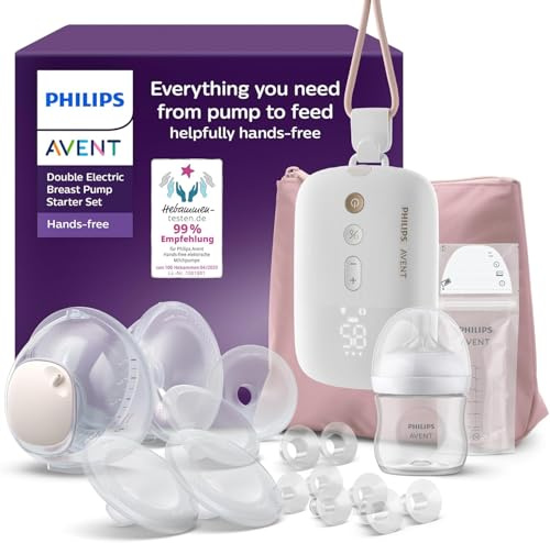 Philips Avent - Kit de tire-lait électrique mains libres, moteur de qualité hospitalière, imite le rythme de succion de bébé, jusqu'à 85 aspirations par min, 6 téterelles et 8 inserts, SCD553/11
