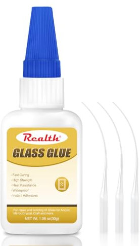 Colla Vetro | 30g Adesivo Trasparente per la Riparazione del Vetro | Impermeabile All'asciugatura Istantanea | Per Artigianato di Cristallo Specchio Acrilico | Con Coperchio Anti-Blocco (GG30)