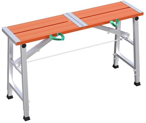 Adjustable Work Platform, Portable Folding Scaffolding Multipurpose Work Platform Scaffold Tower Ladder Stool Bench Adjustable Height, Carbon Steel Structure,with 300 kg Duty Rating