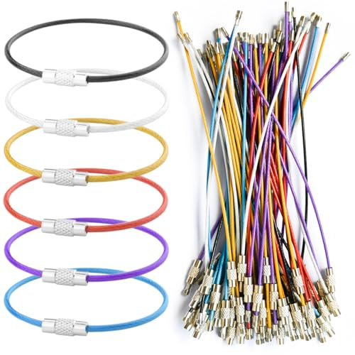 KITRDOOR 60 Stück Draht-Schlüsselanhänger Edelstahl, 15 cm 6 Farben Schlüsselring Drahtseil Multifunktionale Schlüsselringe mit Drehverschluß für Gepäckanhänger ID Tag Taschenlampen