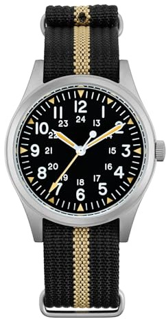 TACTICAL FROG Militado Herren-Militäruhr, Miyota Super 2035 Japan-Uhrwerk, 100 m wasserdicht, Vintage-Mattschwarzes Zifferblatt mit C3 leuchtend, Nylonarmband