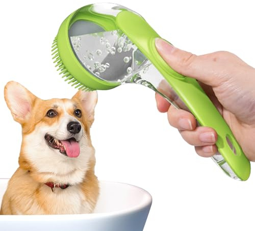 Hunde Waschbürste Mit Seifenspender, Hundeshampoo Bürste, Weich Badebürste Massagebürste Für Hunde, Fellpflege Hund Katze Duschbürste Reinigung Silikon Mit Langem Stiel Für Kurze Lange Haar (Grün)